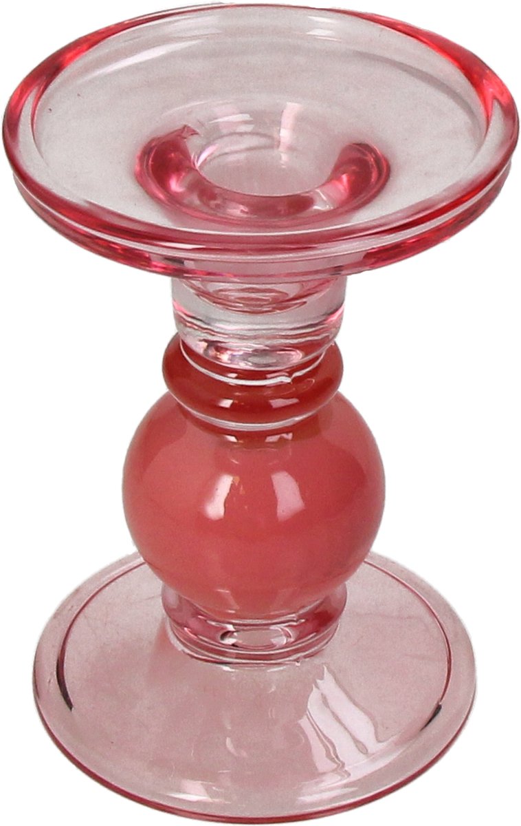 Hd collection kaarsenhouder glas roze 9x9x13cm