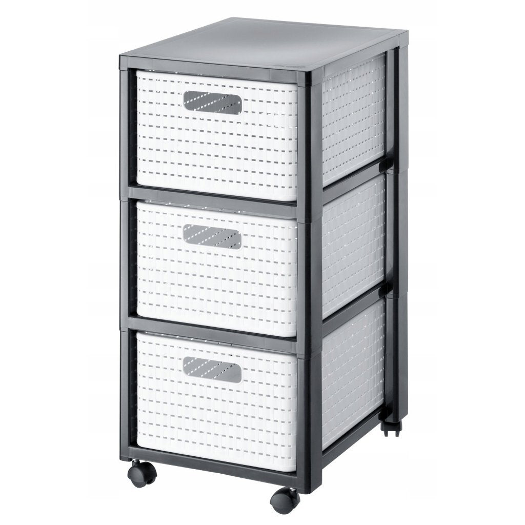 Rotho country design kommode med hjul 3x18l hvid