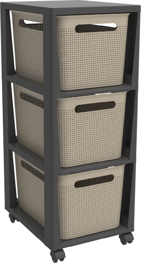 Rotho tower brisen design kommode 3x16l med cappuccinohjul