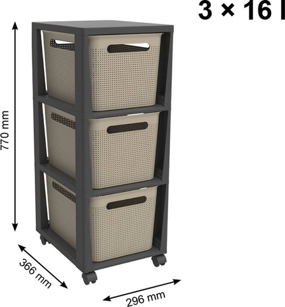 Rotho tower brisen design kommode 3x16l med cappuccinohjul