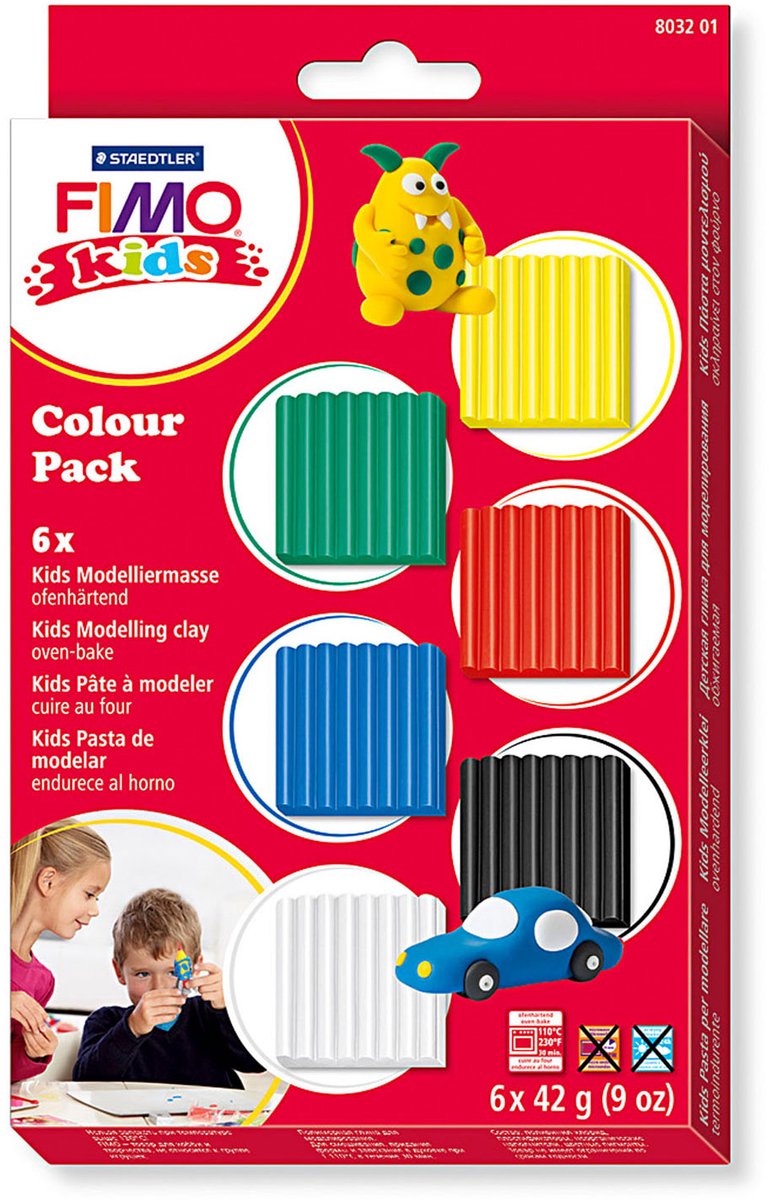 Fimo kids - ovnhærdende modellervoks - farvepakke basic (6 x 42g)