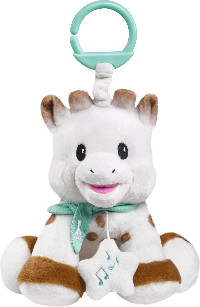 Sophie the giraffe musik kæletøj - musikvedhæng - babylegetøj - barselsgave - baby shower gave - fra 0 måneder - 27x11x23 cm - plys - hvid brun turkis