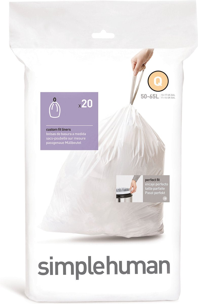 Simplehuman kode q affaldsposer - 50 liter - 20 stk - med snøre - hvid