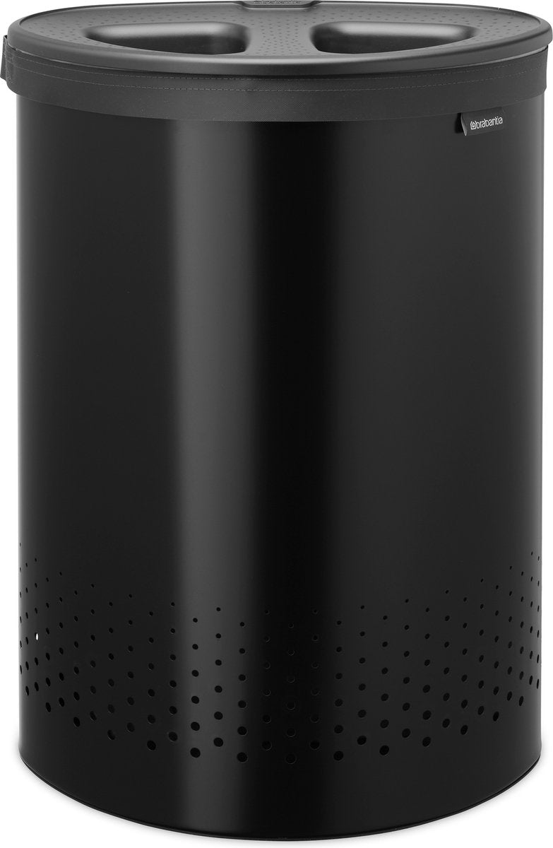 Brabantia vasketøjskurv - med låg - 55 l - vasketøjssorterer - 2 rum - matsort mørkegrå