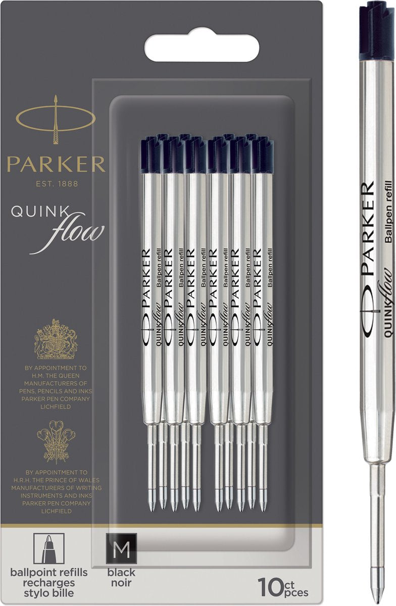 Parker kuglepen refill - medium spids - sort quinkflow blæk - 10 stk