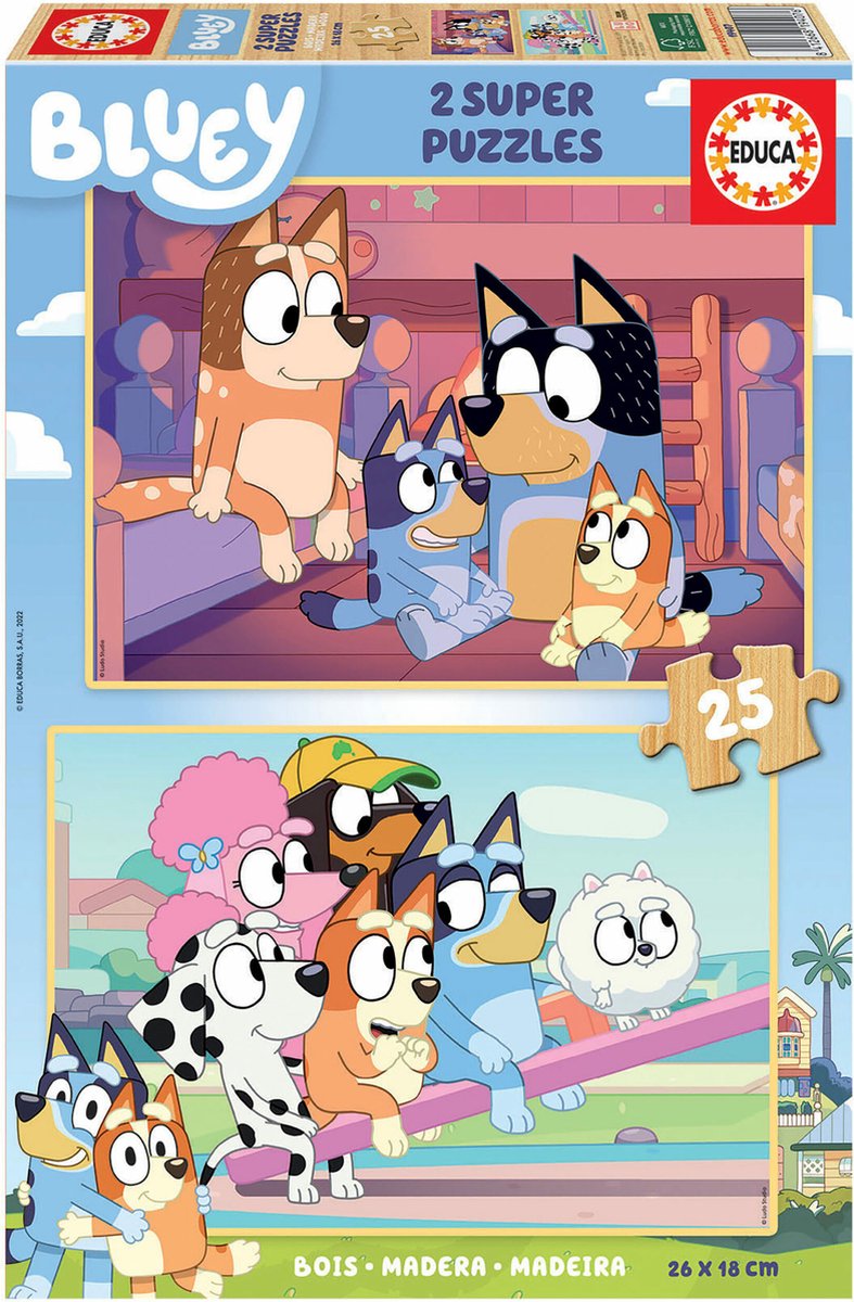 Educa - træpuslespil - 2 x 25 brikker - bluey - puslespil - børnepuslespil