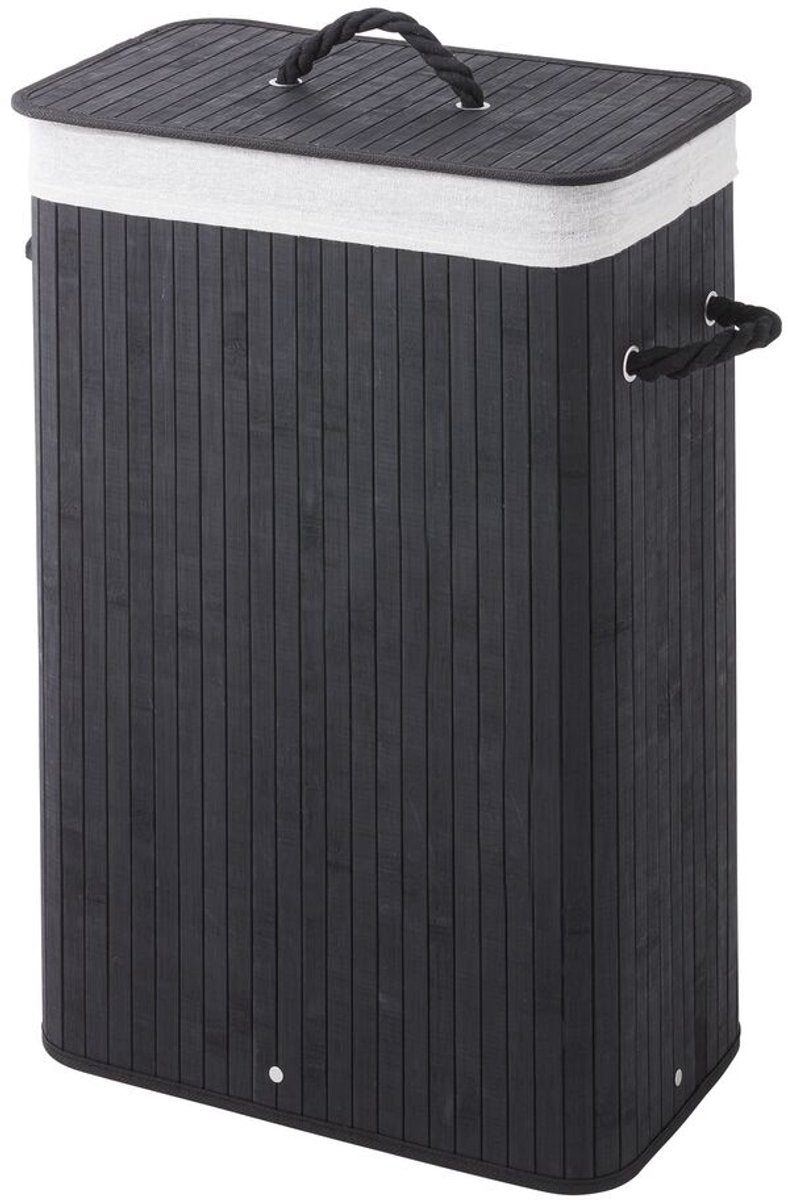Sealskin bamboo – bamboe wasmand met deksel - wasbare katoenen waszak - handvatten - 56 liter – afmetingen 60 x 40 x 23,5 cm - zwart