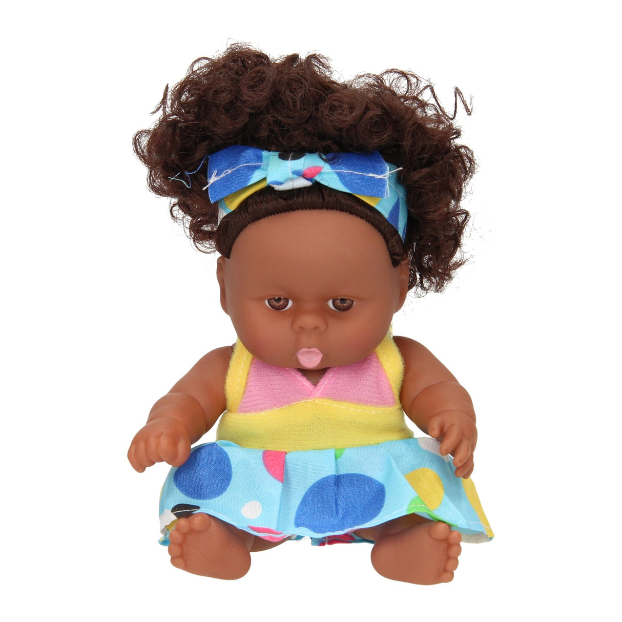 Babydukkekrøller med kjole, 22cm