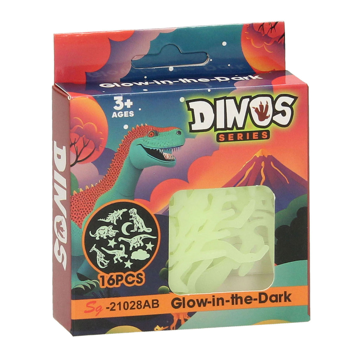 Glow in the dark dinosaurer, 16 stk.