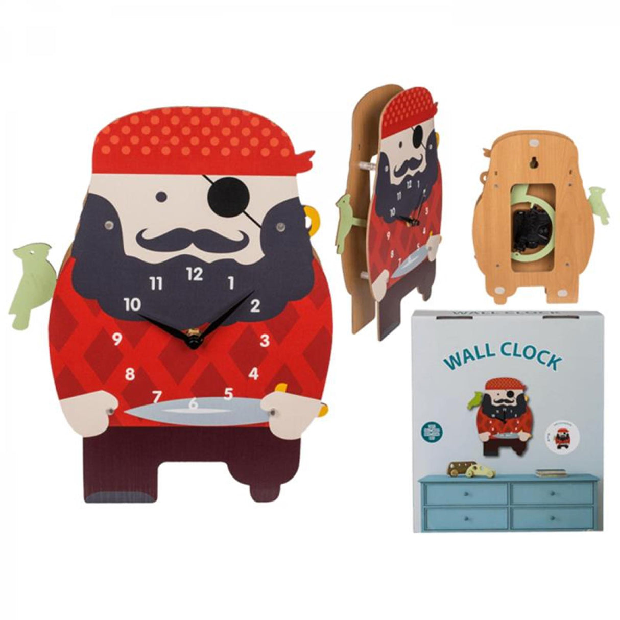 Ootb vægur pirattræ 21x29cm på AA batteri