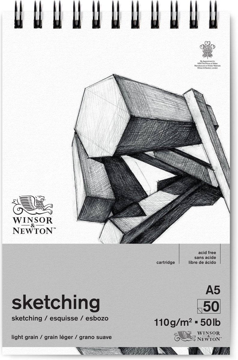 Winsor Newton 6672001 Spiral Drawing Skitse Pad A5 – 110g m², 50 ark, tegnepapir til skitsering og tegning