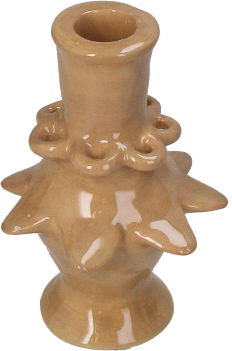 Hd collection kandelaar stoneware bruin 8,8x8,8x13cm