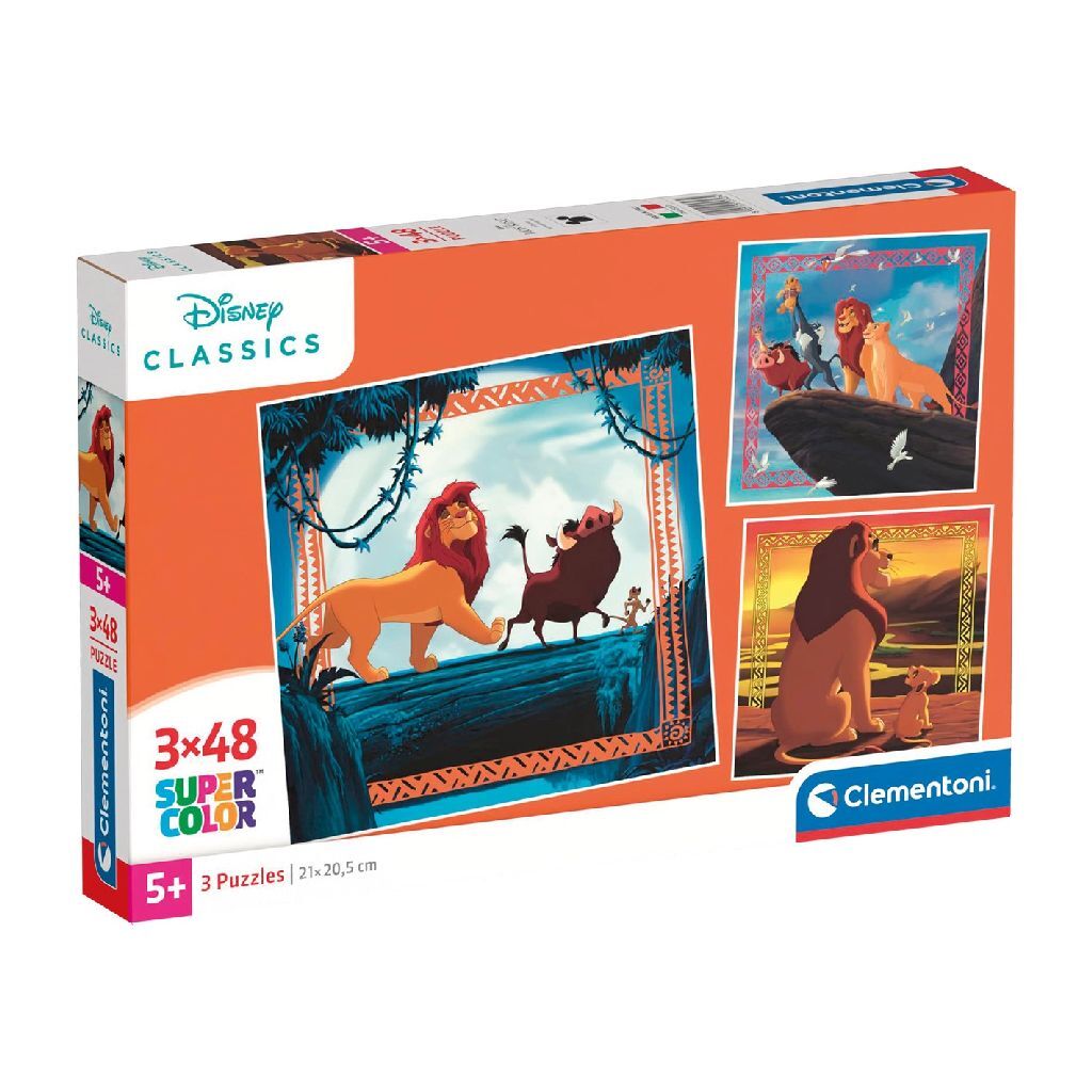 Clementoni superfarve puslespil løvernes konge 3x48 brikker
