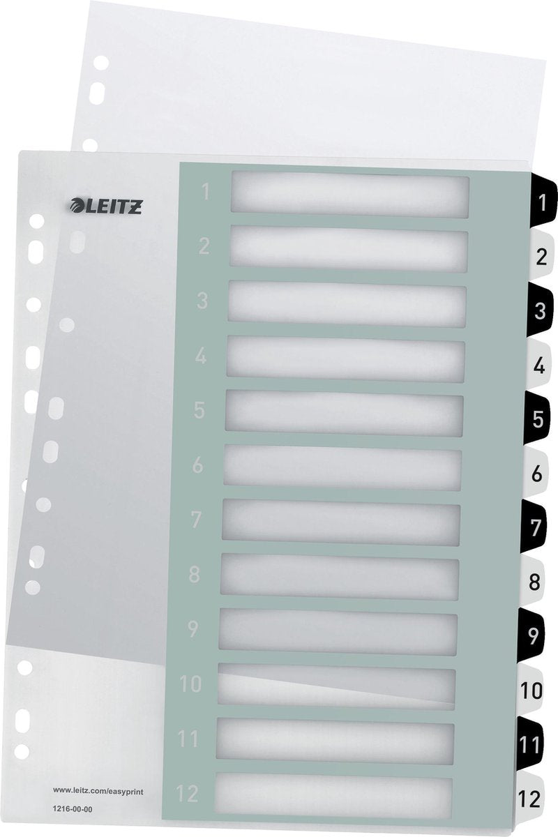Leitz wow tab 1-12 faner genanvendelige a4 format sort og hvid