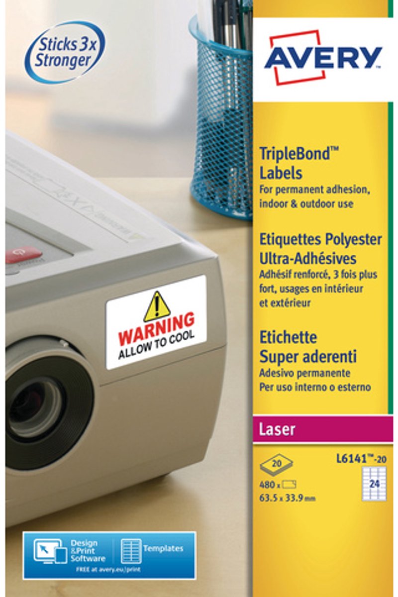 Laser label avery 63 - 5x33 - 9mm hvid 20 ark 24 labels pr.
