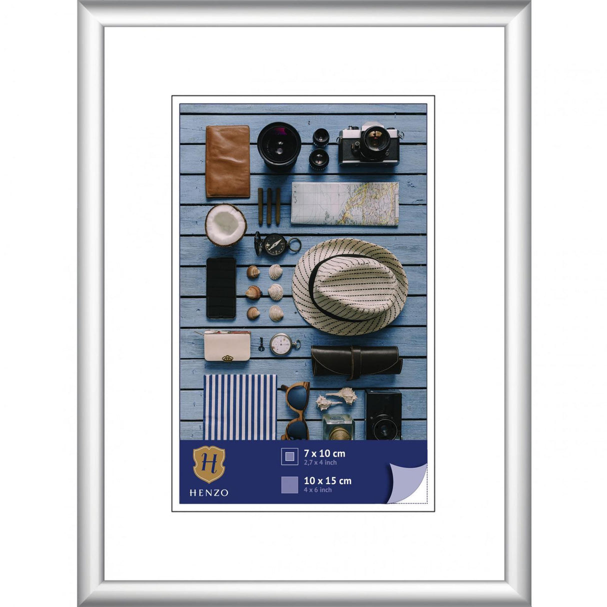 Henzo fotoramme napoli ramme 10x15cm foto med passepartout 7x10cm sølv plastik