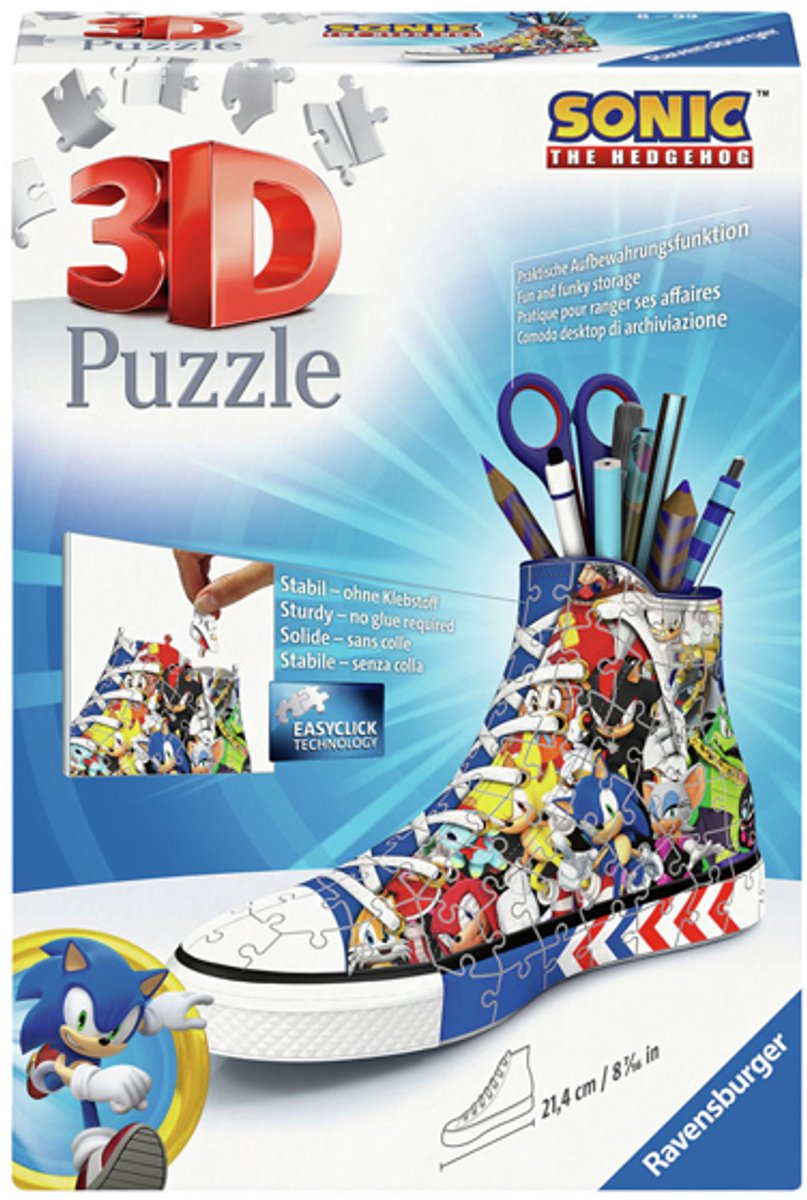 Ravensburger 3D puslespil blyantæske Sonic the hedgehog sneaker 108 stykker.