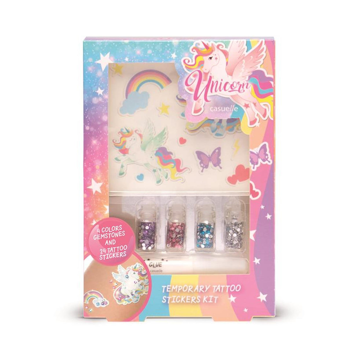 Afslappet enhjørning glitter body tatoveringssæt