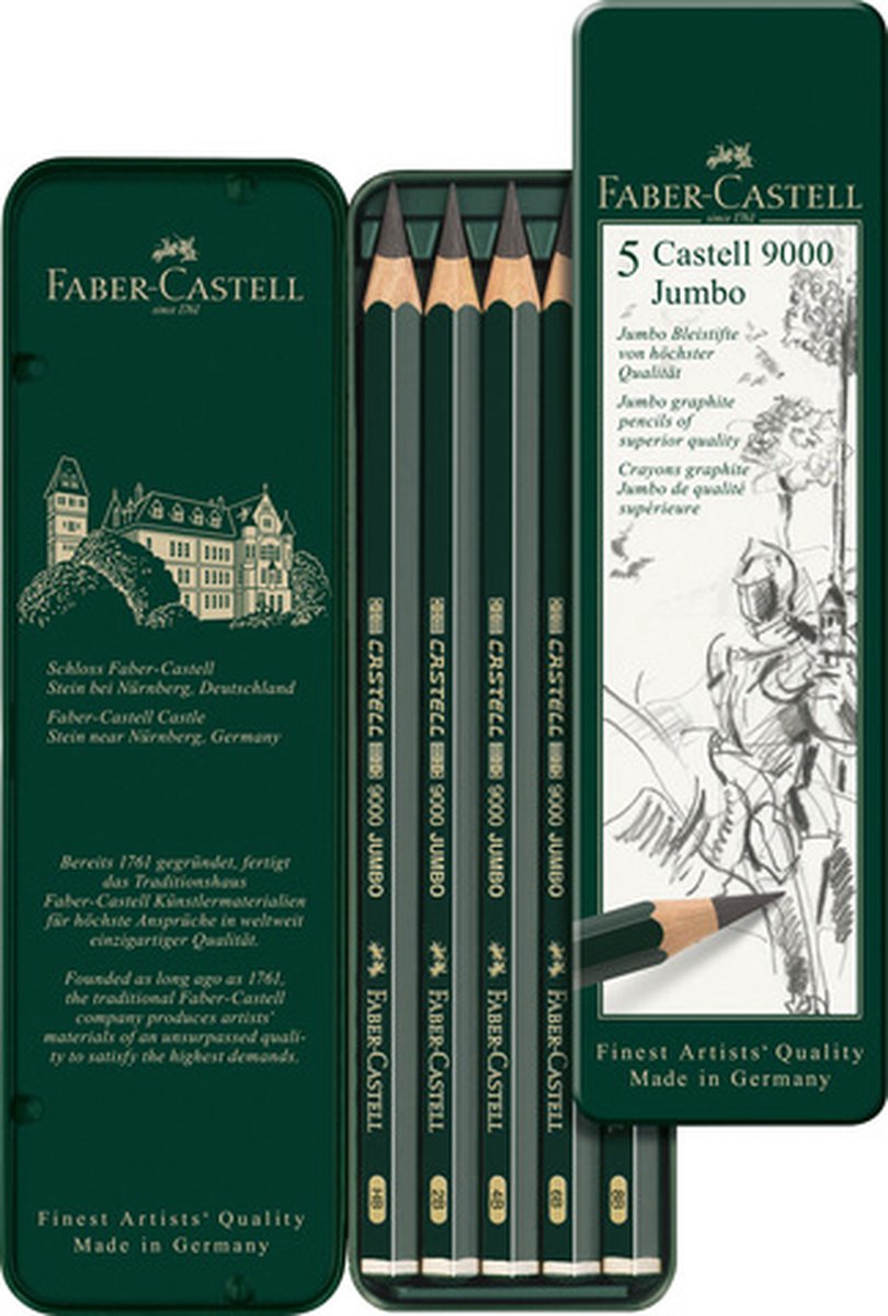 Faber-castell grafit blyantsæt - serie 9000 jumbo - blik etui med 5 stykker - fc-119305