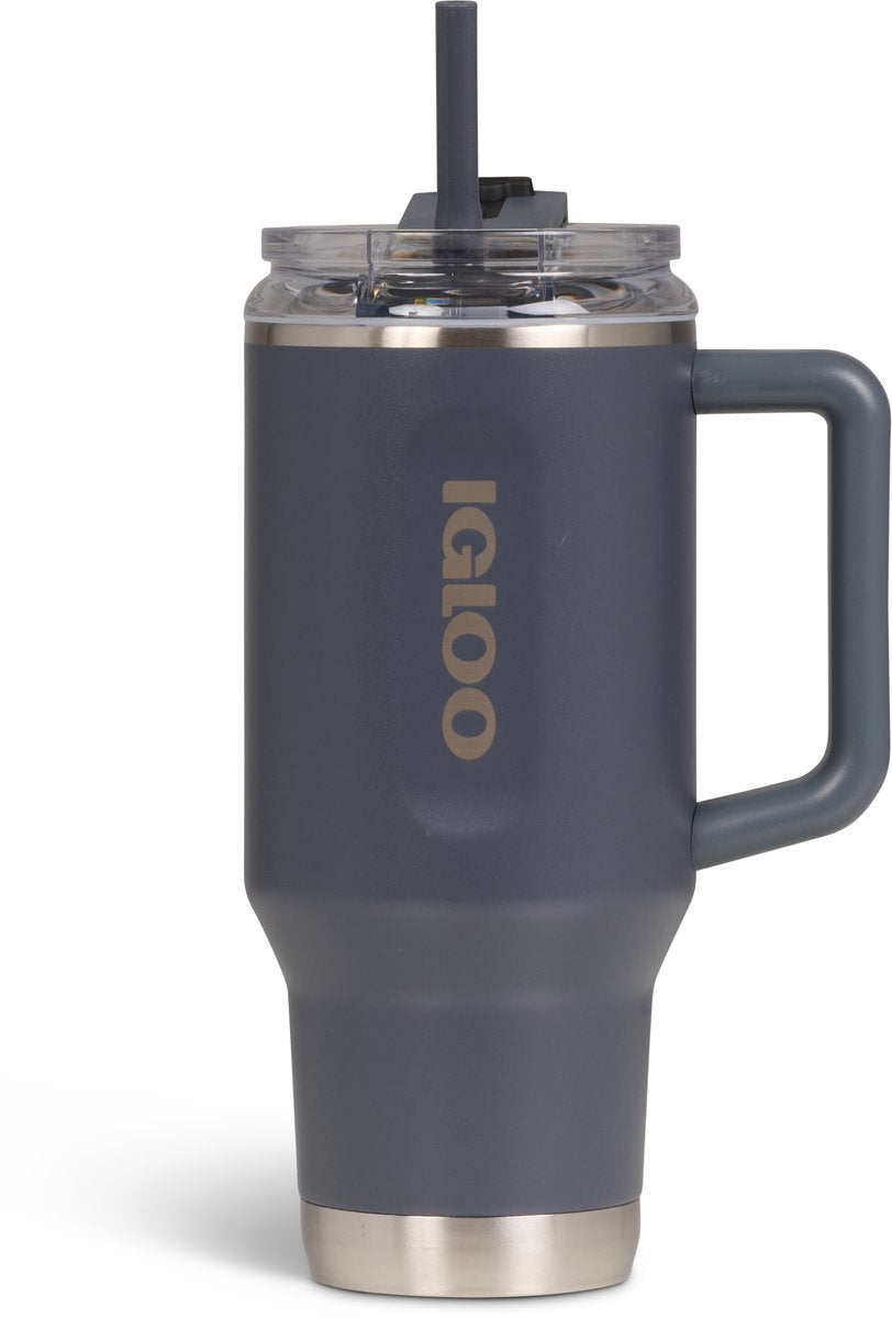 Igloo - flip 'n' sip - drikkekop med sugerør - sort - 0,946l - termokande - rustfrit stål - drikkekop til skole