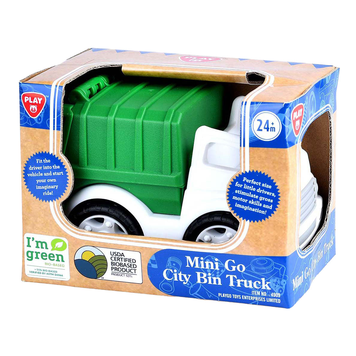 Playgo biobaseret skraldebil hvid grøn - 15cm
