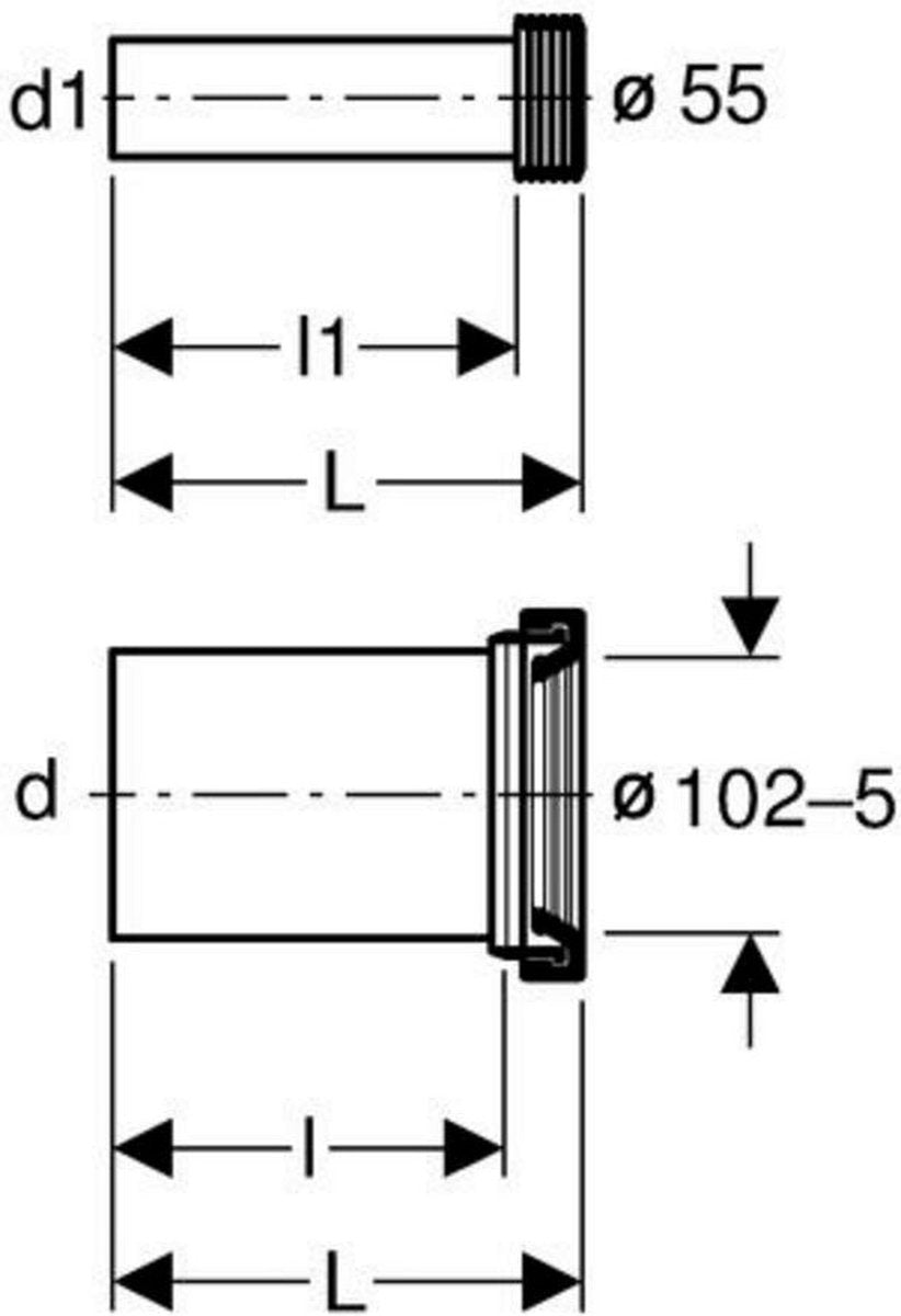 Geberit tilslutningssæt pe 185mm, afløb 90mm, forsyning 45mm