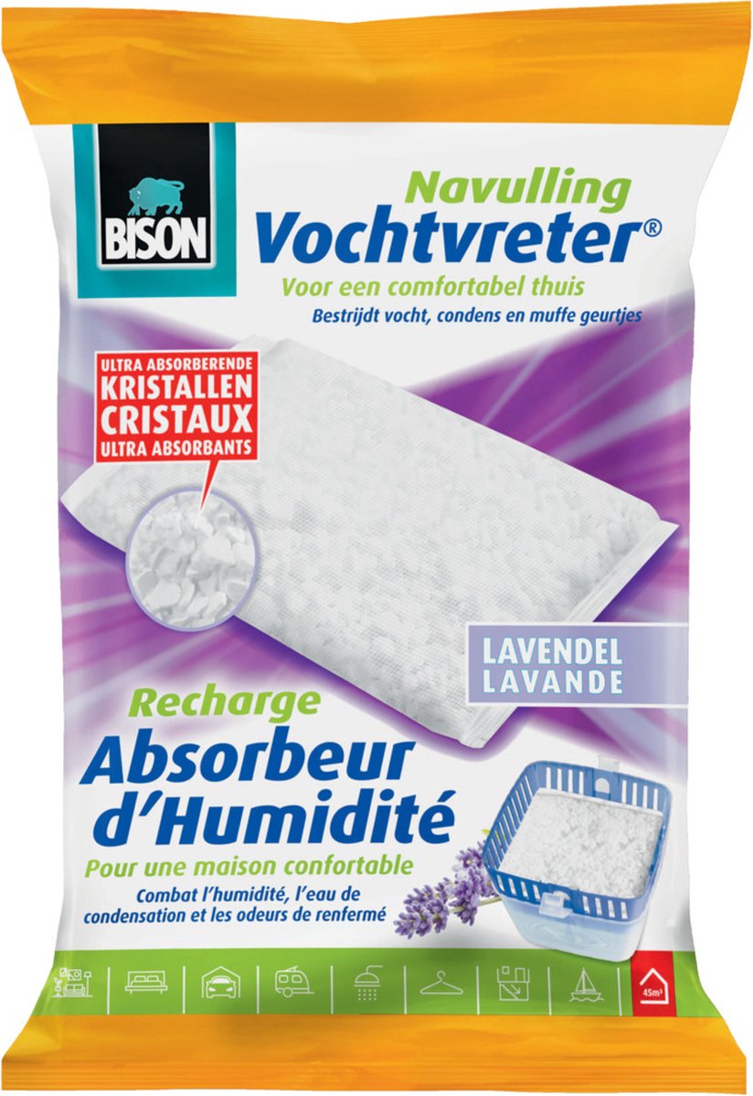 Bison moisture absorber® refill taske lavendel 450 g, lavendel duft, velegnet til moisture absorber®, bekæmp høj luftfugtighed, ingen batteri nødvendig, også velegnet til campingvogne og campister