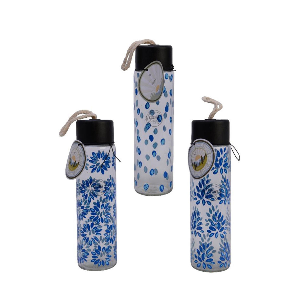 Decoris drikkeflaske glas 400ml blå