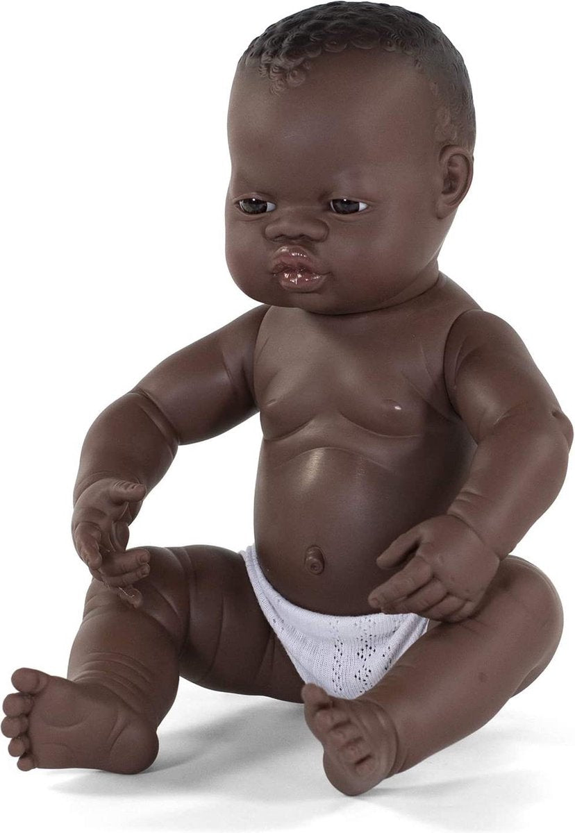 Miniland babydukke - afrikansk dreng 40 cm - med vaniljeduft - vandtæt - 10 måneder