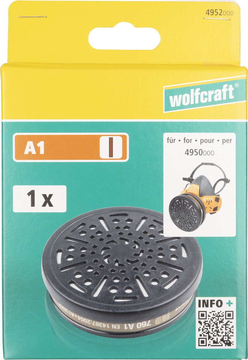 Wolfcraft - halvansigtsmaske udskifteligt luftfilter a1 - filter - gasmaske - 4952000