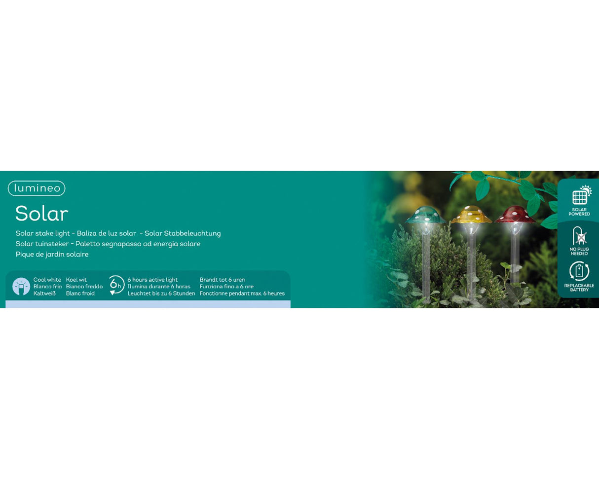 Lumineo solcellelampe svamp på spyd plast ø8,7x33,5cm multi farver
