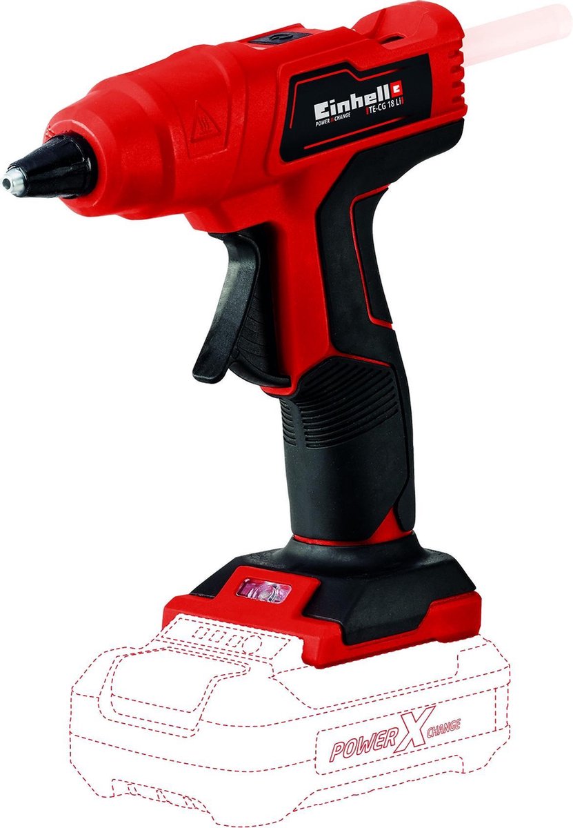 Einhell batteri limpistol te-cg 18 li solo - power x-change - 18 v li-ion - klar til brug på 120 sekunder - inkl. 5 limpatroner + flad limmundstykke - ekskl. batteri og oplader