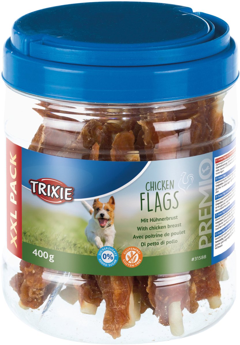 Trixie tyggesnack - premium kyllingeflag 400g - okseskind med kyllingebryst, glutenfri, proteinrig