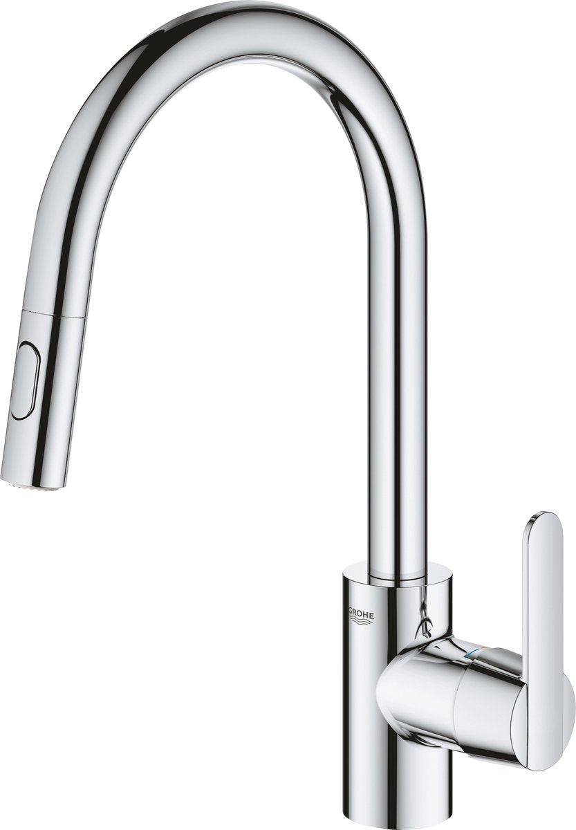 Grohe get køkkenhane - høj tud - 360° drejeområde - med udtrækbar håndbruser og 2 stråletyper - krom