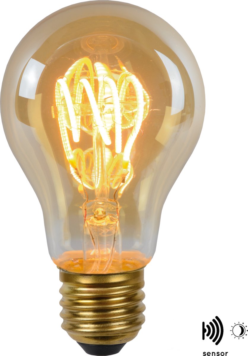 Lucide a60 skumringssensor - glødelampe - ø 6 cm - led - e27 - 1x4w 2200k - dag nat sensor - rav