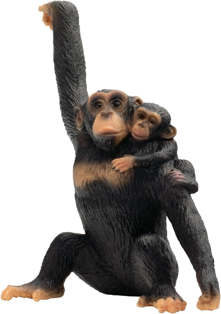 Bullyland 63594 – chimpanse med baby – ca. 8,5 cm – realistisk og håndmalet dyrefigur – ideel til pædagogisk leg, naturhistorier eller dekoration til børn fra 3 år