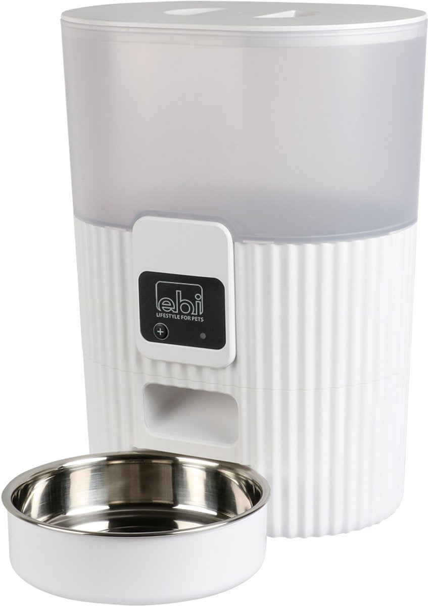 Ebi tinago - smart foderautomat - automatisk kattefoder - hvid - 3,5l - 21x15x28cm