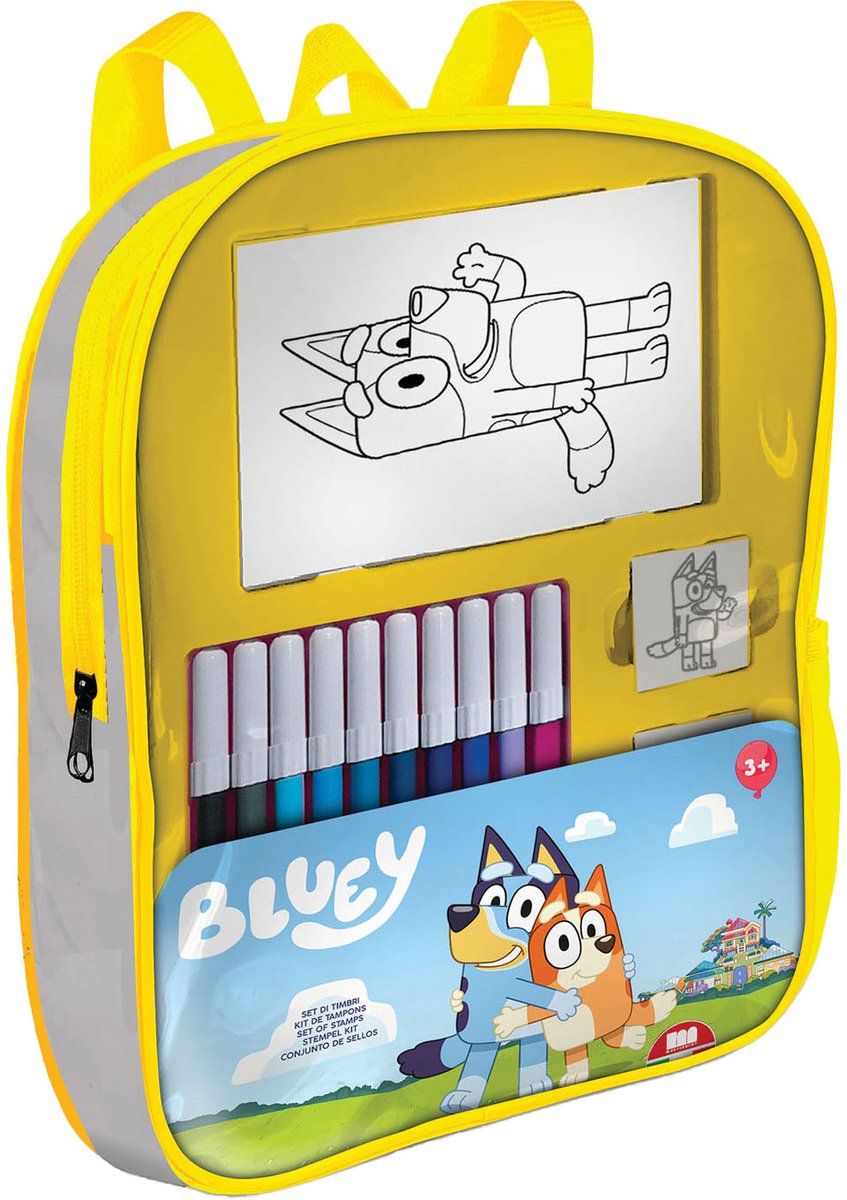 Multiprint Bluey -rygsæk med frimærker og filt -tip -kuglepenne