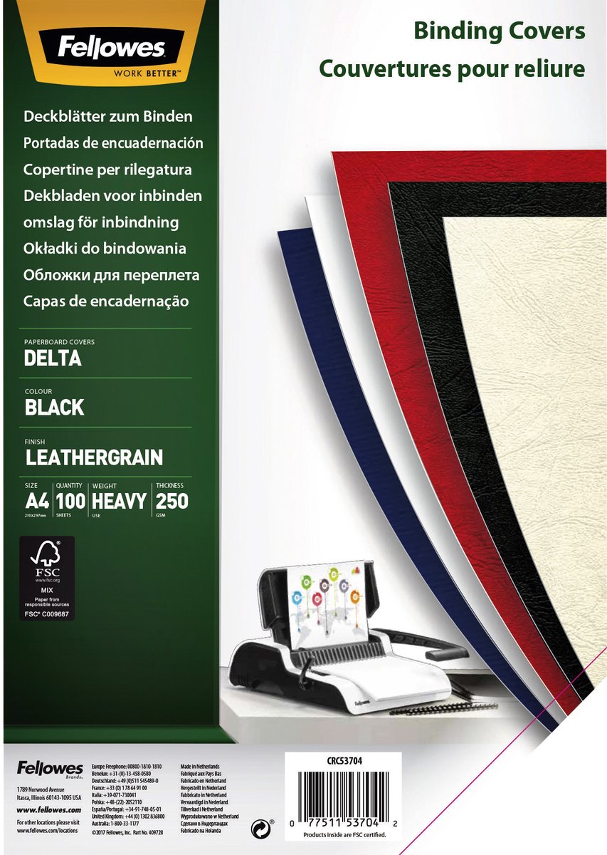Fellowes endepapir a4 delta læder look sort 100 stk fsc