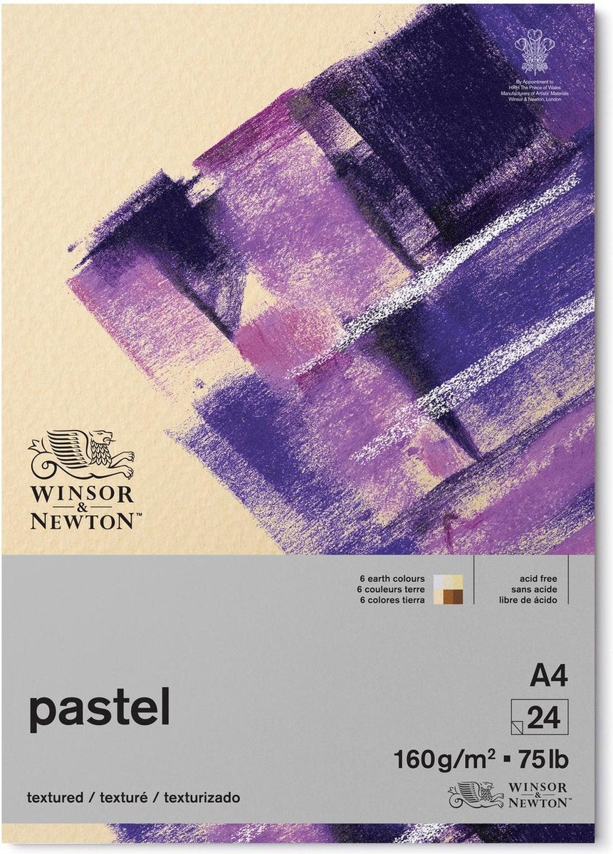 Winsor Newton 6660765 Pastelpude A4 – Jordfarver, 160g m², 24 ark, Pastelpapir til Pastelfarveblyanter, Kulblyant