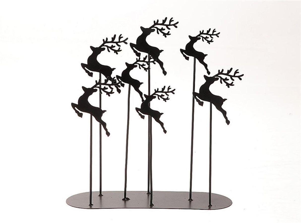 Hbx natural living deco hummy scene af 7 hjorte metal på stativ 28x10x30cm sort