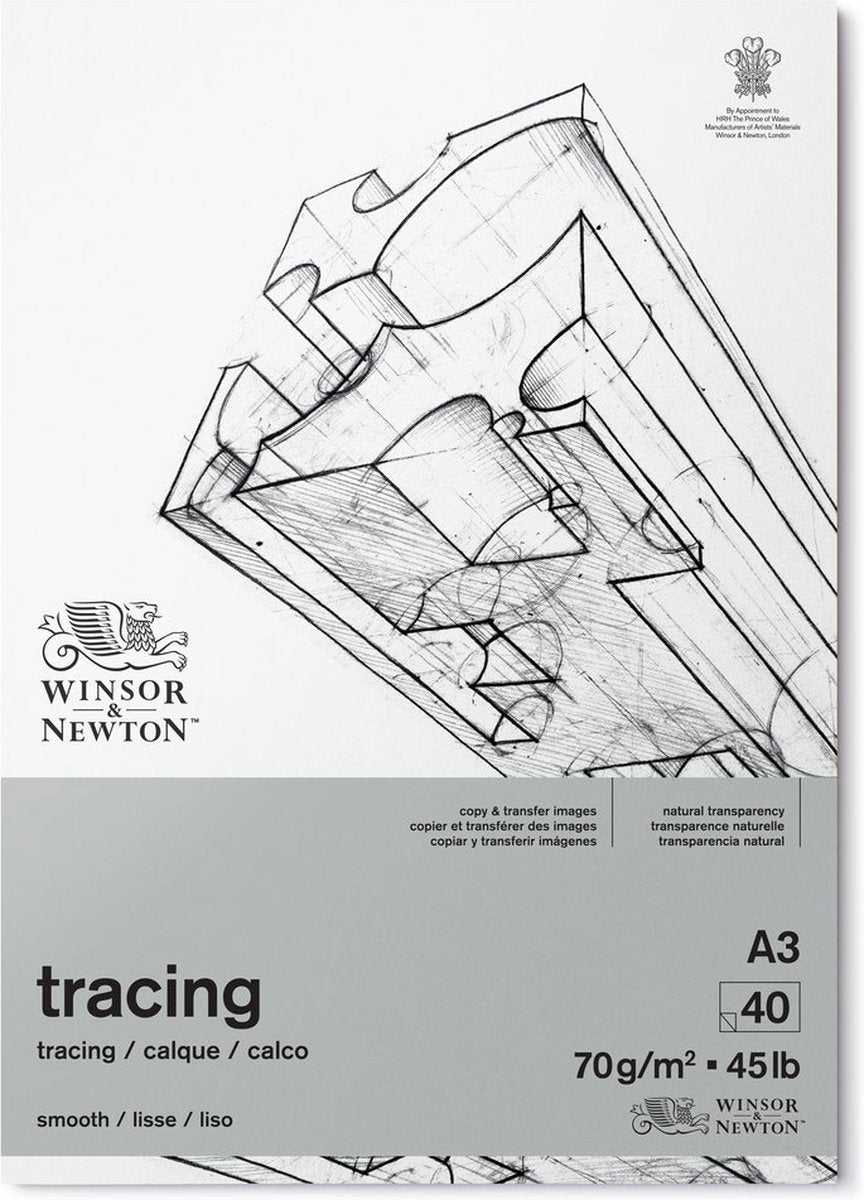 Winsor Newton 6674002 Tracing Paper Pad A3 – 70g m², 40 ark, gennemsigtigt papir til tegning, skitsering af overlejringer