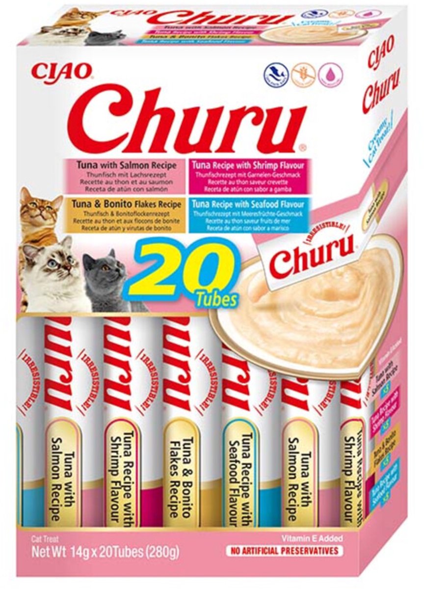 Inaba churu puré multipack - kattesnack - tun fisk og skaldyr 20x14 g