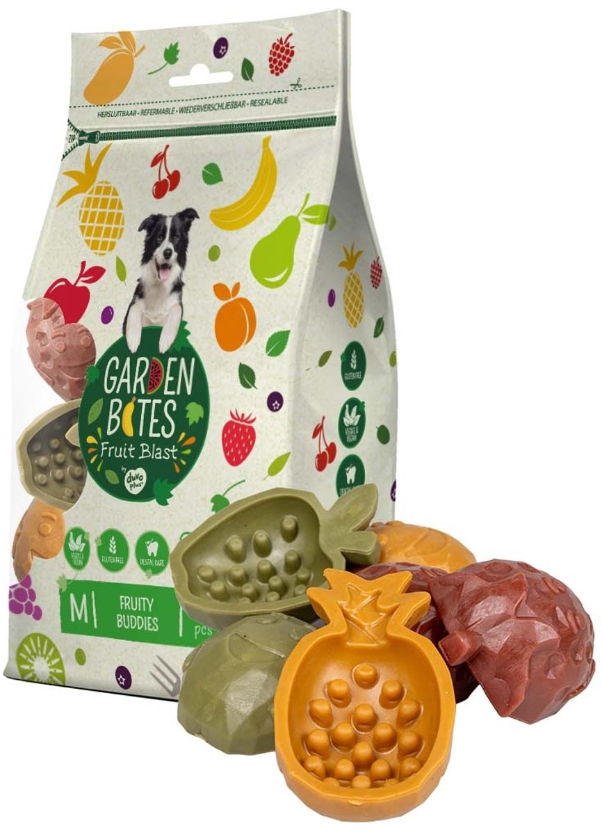 Havebid duvoplus - frugtagtige hundesnacks til hunde - hundegodbidder - vegetarisk glutenfri - medium 6 stk.