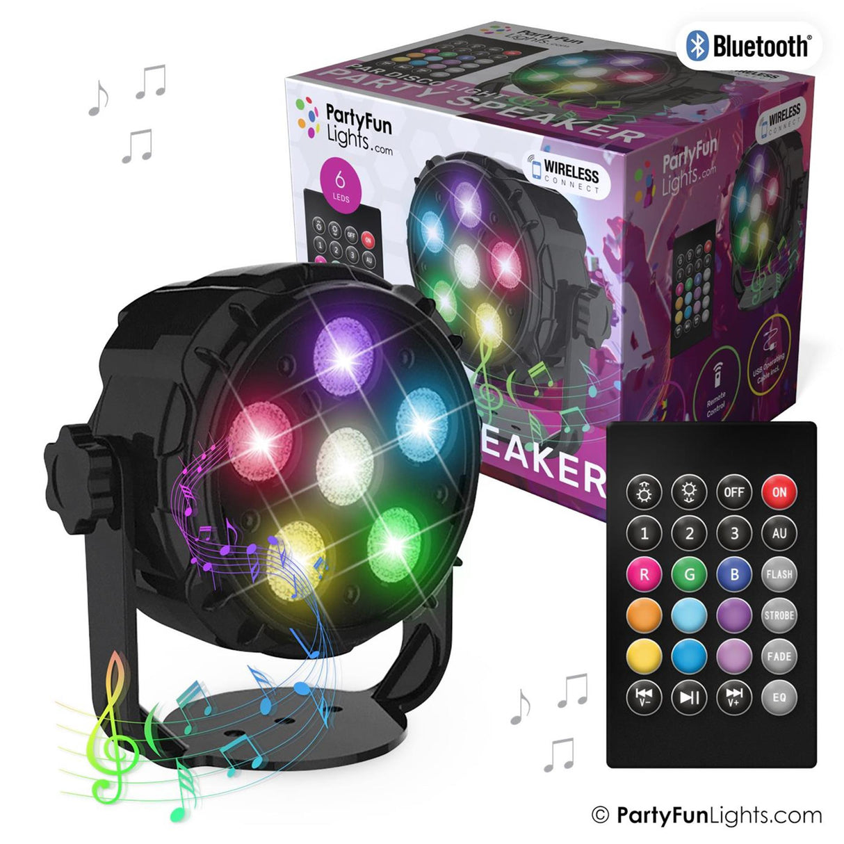 Partyfun-lys Bluetooth-højttaler 6x power-LED'er