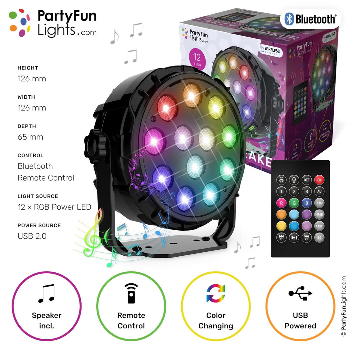Partyfun-lys Bluetooth-højttaler 12x power-LED'er
