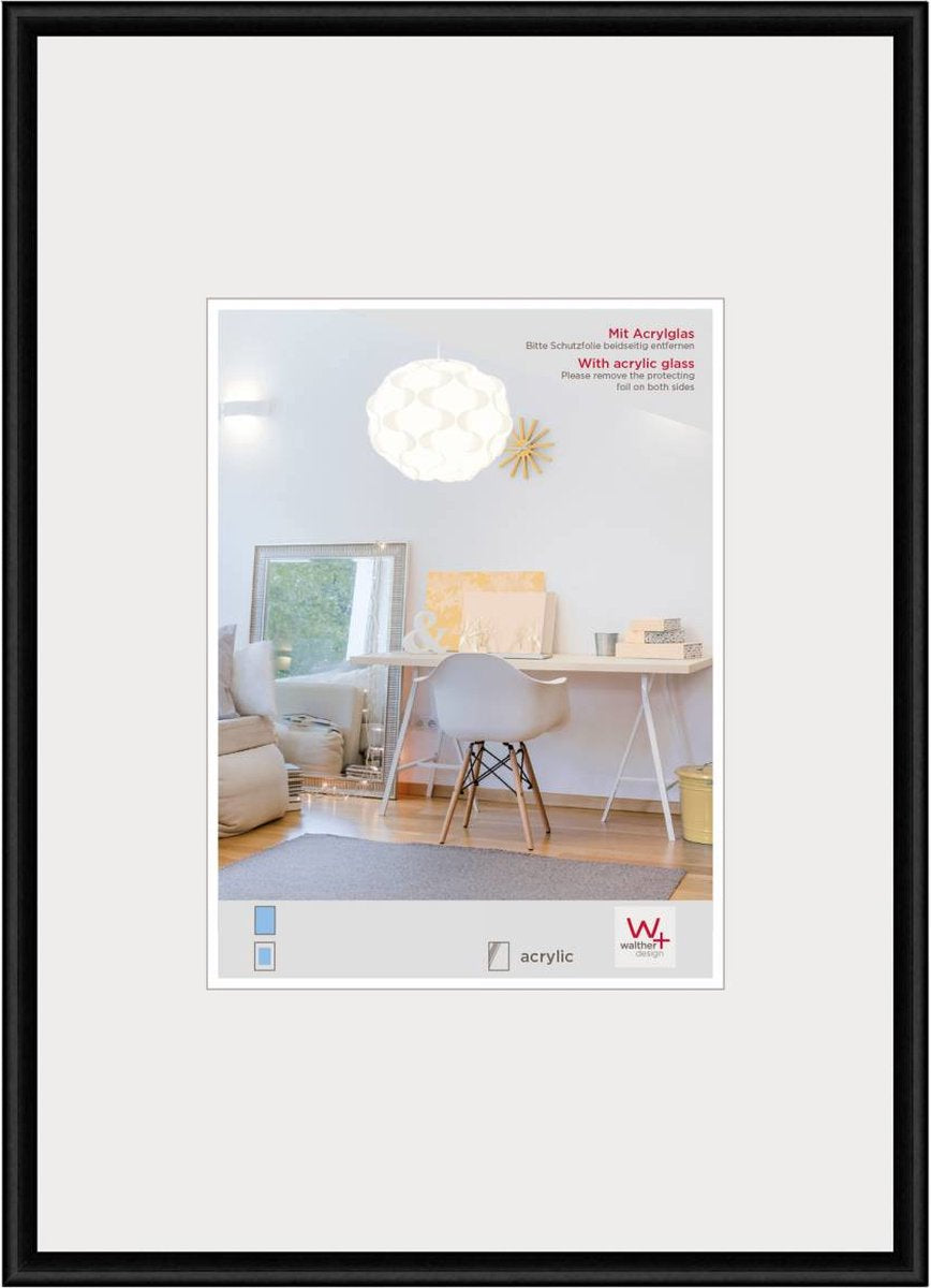 Walther new lifestyle - plastikramme - fotostørrelse 50x70 cm - kunstglas - sort