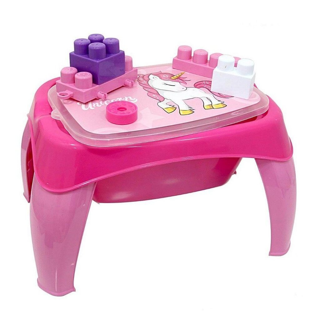 Dolu enhjørning aktivitetsbord + 30 blokke pink