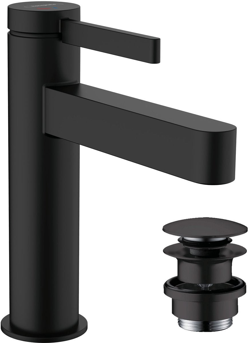 Hansgrohe finoris - håndvaskarmatur - etgrebsbetjening - kølig start energibesparende - med aftapningsprop - 110mm - mat sort