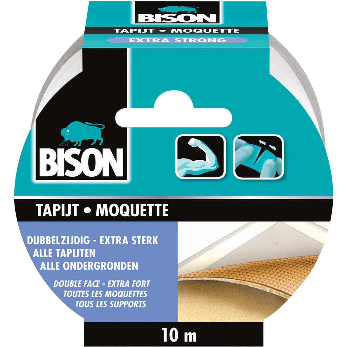 Bison tæppetape ekstra stærk 10m x 5cm dobbeltsidet